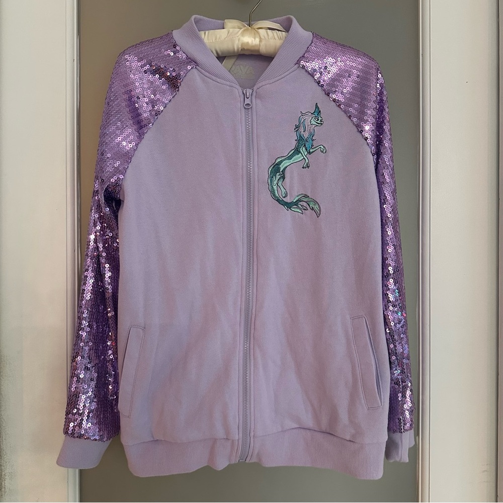 Disney’s Raya & the Last Dragon purple zip up sweatshirt w sequins sleeves